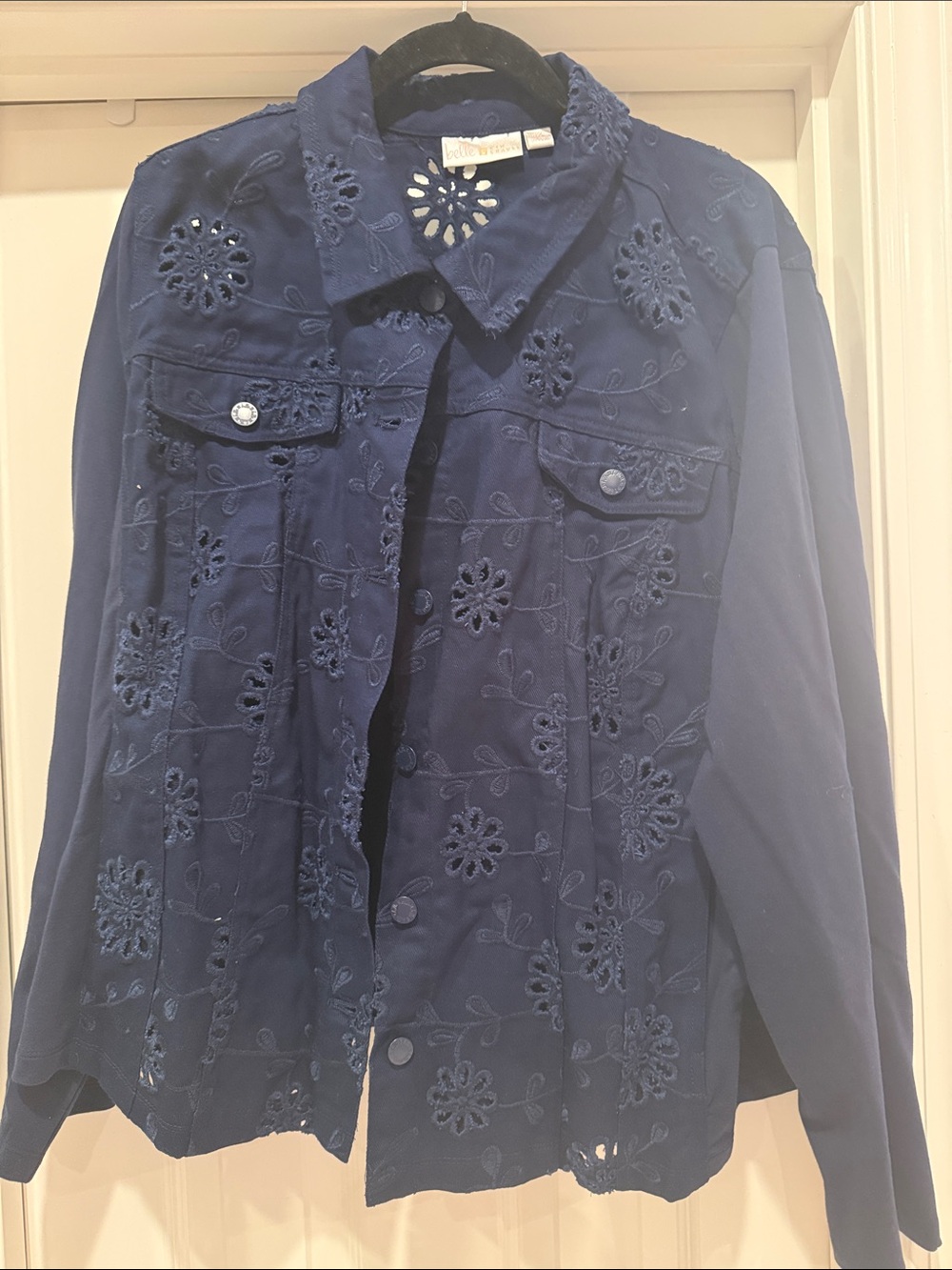 Belle by Kim Gravel Navy Embroidered Jean Jacket